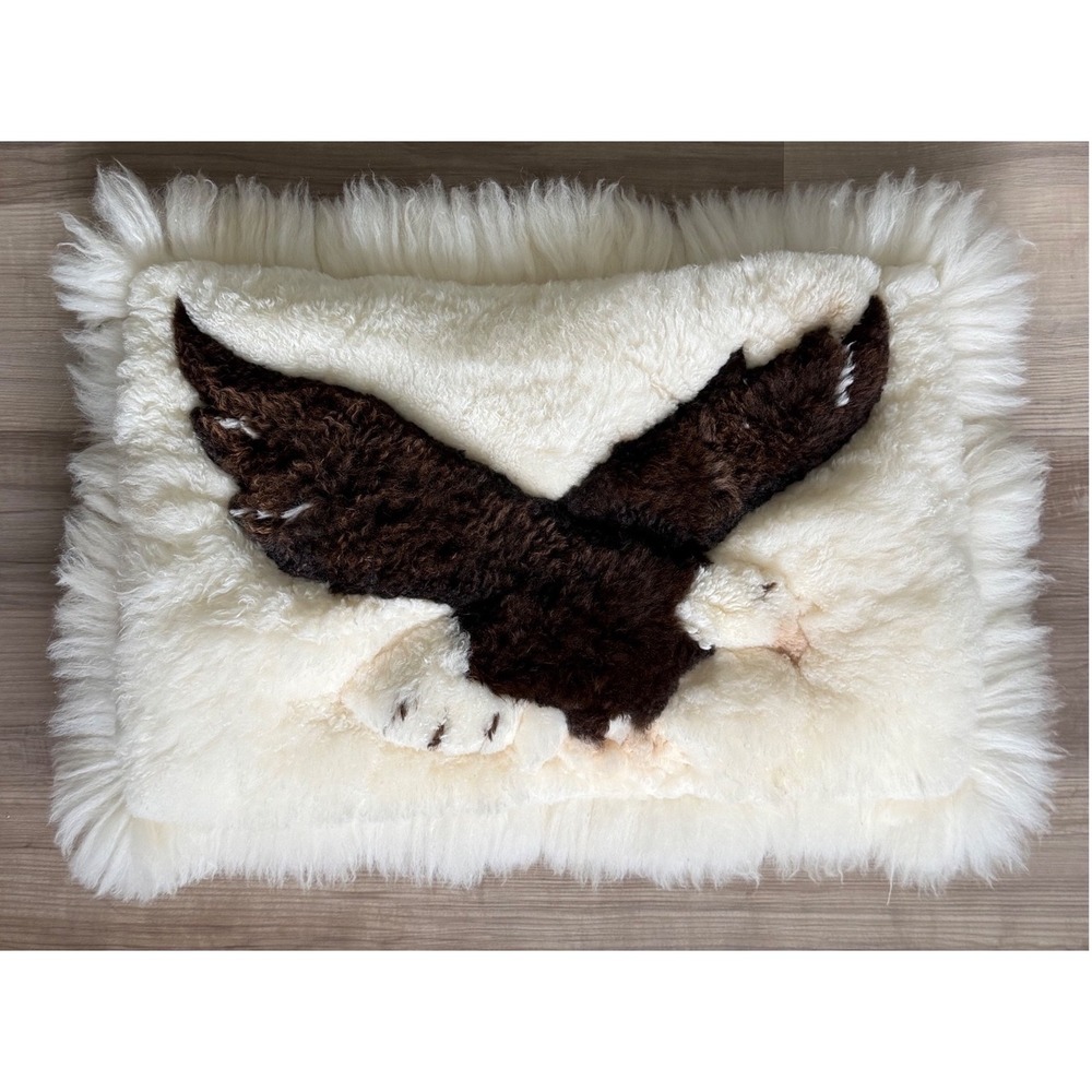 Vintage Alpaca Pete's 100% Alpaca Fur Eagle Pillow Handmade Peru Rustic Lodge